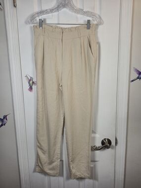 HAVE Linen Blend High Rise Paperbag Tapered Pants - Tan Beige M